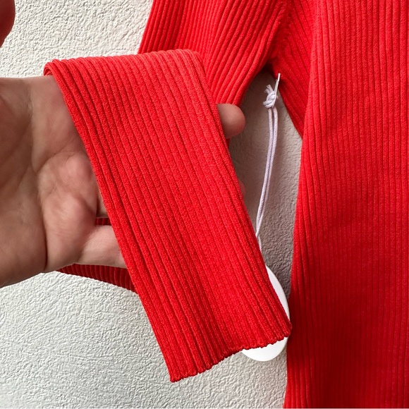 NWT STAUD Women’s Red Pink Cargo Cardigan Sweater Ribbed Size Large - Picture 9 of 12